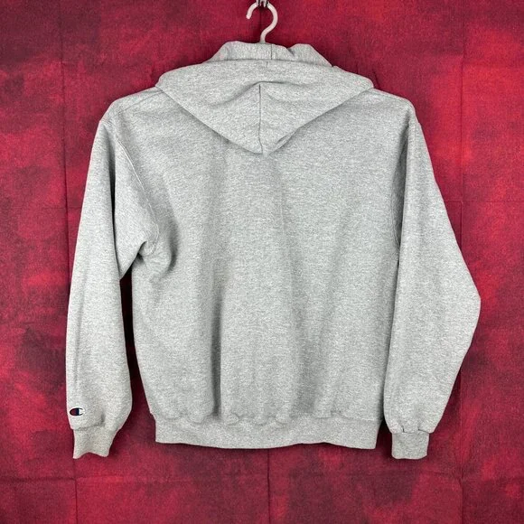 CHAMPION UNISEX GREY ZIP-UP HOODIE WITH BTG LOGO, 2 POCKETS, FLEECE INTERIOR, L - Picture 3 of 10